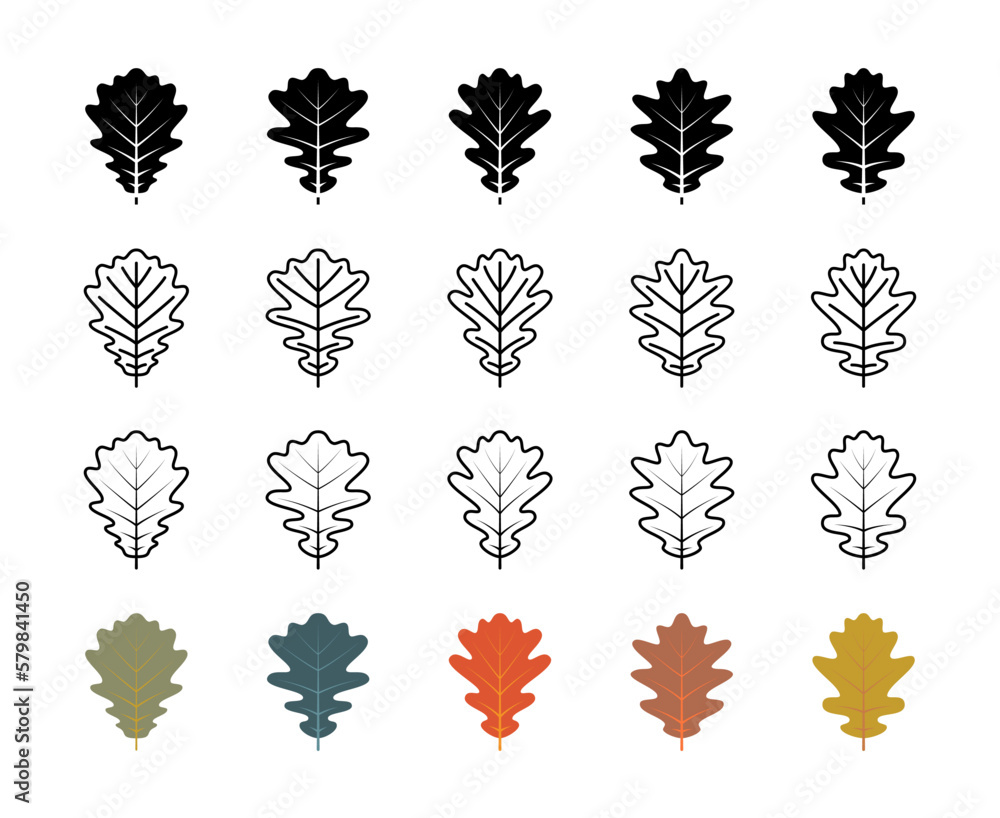 Oak leaves vector line icons. Isolated collection of leaves oak for websites icon on white background. Oak leaves vector line icons. Isolated collection of leaves oak for websites icon on white background.