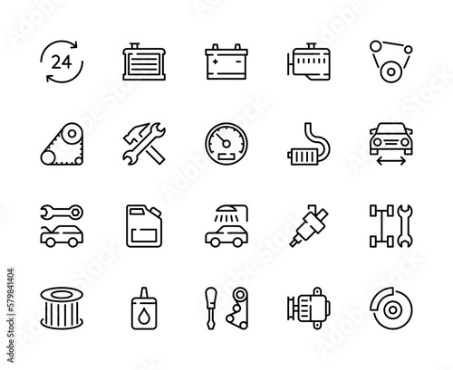 Service station vector line icons. Isolated icon collection on white background. Car service symbol vector set.