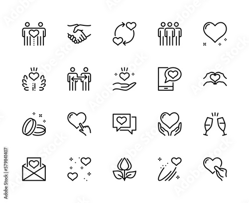 Love and friendship vector line icons. Isolated icon collection on white background. Love and friendship symbol vector set.
