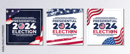 set of square illustration vector graphic of united states flag, election and year 2024 perfect for presidental election day in united states, united states flag
