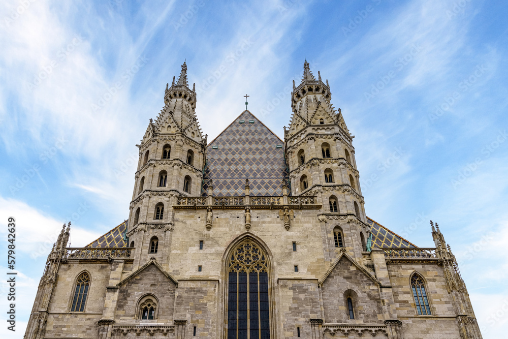 Facade of Saint Stephen’s cathedral (Stephansdom) in  Vienna, Austria. 