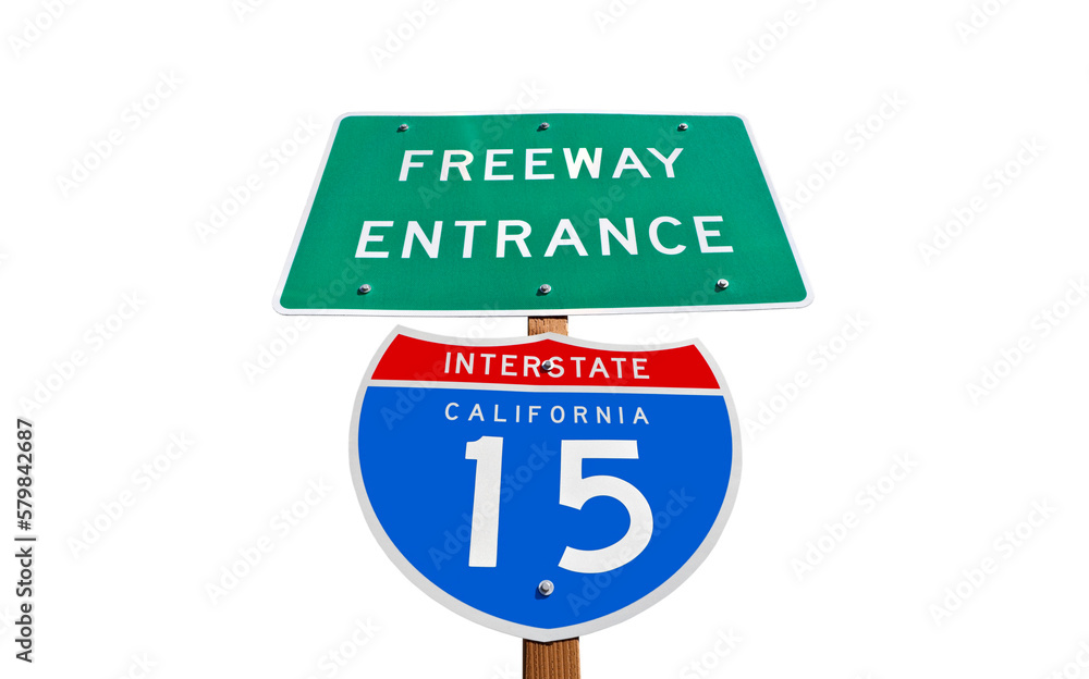 Interstate 15 freeway entrance sign with cut out background. Interstate 15 freeway entrance sign with cut out background.