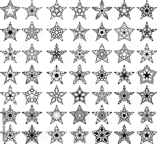 49 different star patterns, silhouette stars,
