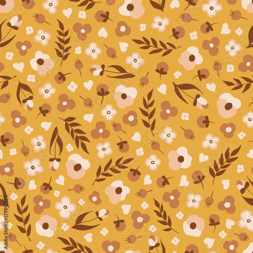 Yellow Ditzy Scatter Flowers Seamless Vector Repeat Pattern