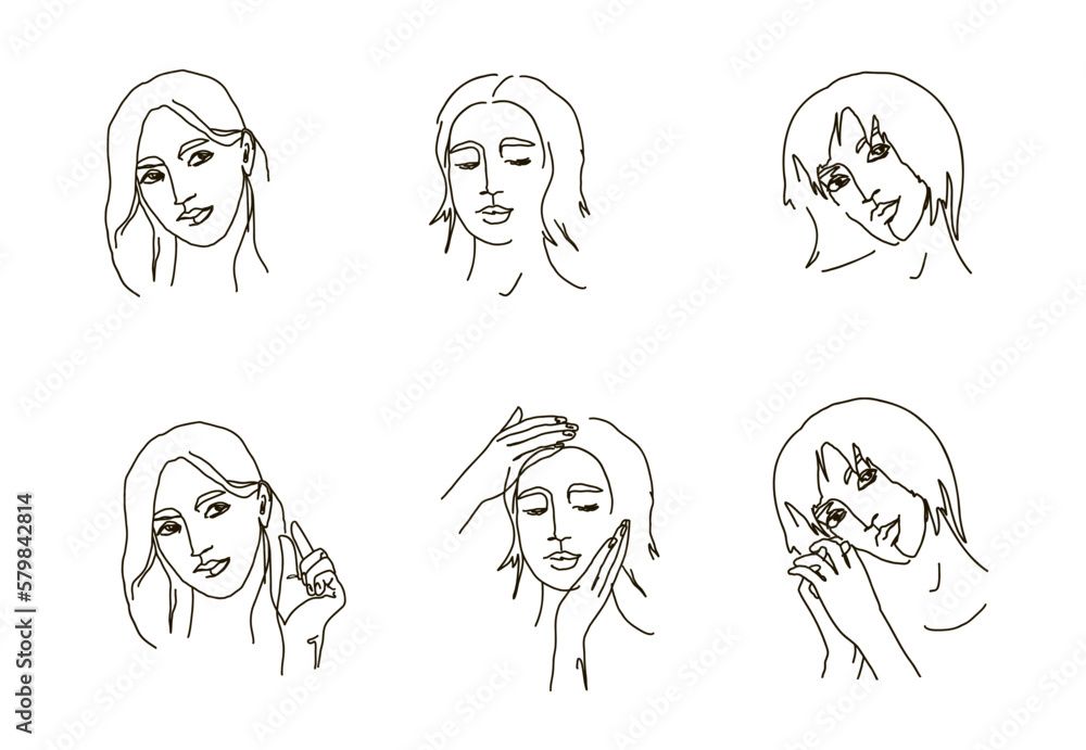 Set 5 Female avatar vector lineart illustration . Woman Minimalist Logo. Set 5 Female avatar vector lineart illustration . Woman Minimalist Logo.