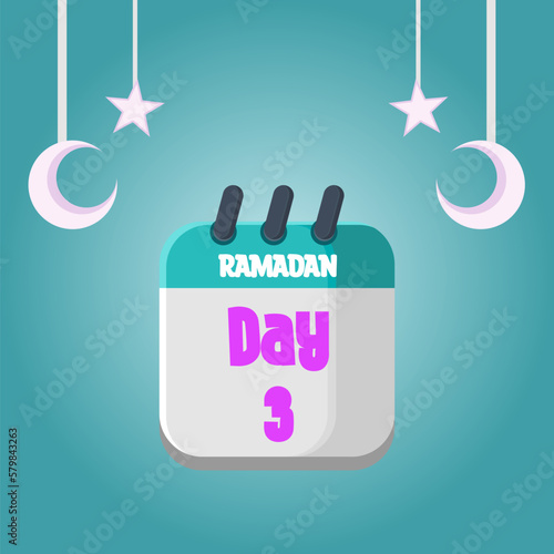 Daily Ramadan Day calendar icon. Wednesday, March 22, 2023. EPS 8 format