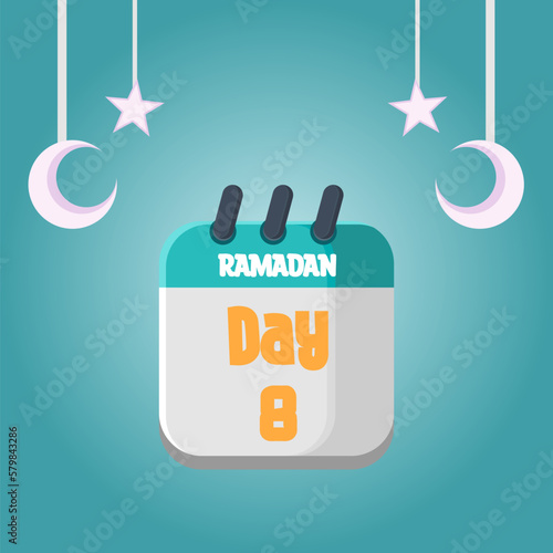 Daily Ramadan Day calendar icon. Wednesday, March 22, 2023. EPS 8 format