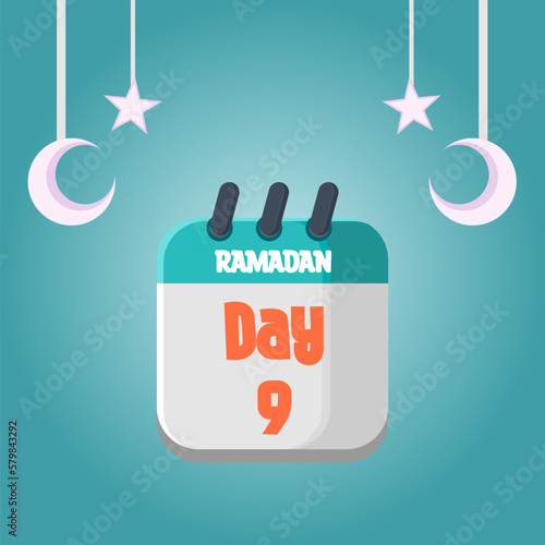 Daily Ramadan Day calendar icon. Wednesday, March 22, 2023. EPS 8 format