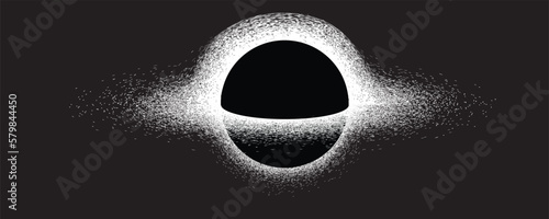 Black hole with disc of plasma eating dying star in space. Supermassive singularity in core off a galaxy, with noise texture . Event horizon .Vector illustration