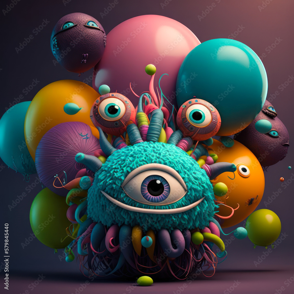 colorful balloons that look like monsters, generative ai