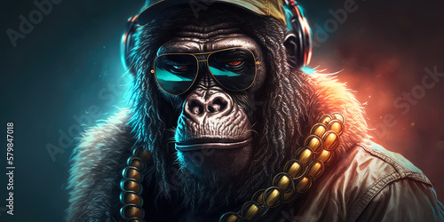 a cool gangster gorilla with sunglasses, generative ai