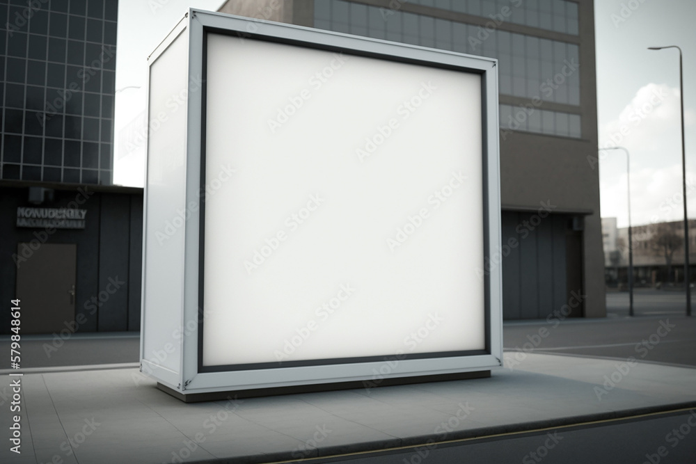 Blank advertising light box for promotion in the city at night Fictitious place. AI generated image Blank advertising light box for promotion in the city at night Fictitious place. AI generated image