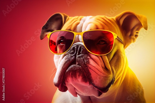 A cool bulldog with sunglasses on blurred background. Generative AI, Generative, AI © nonblok