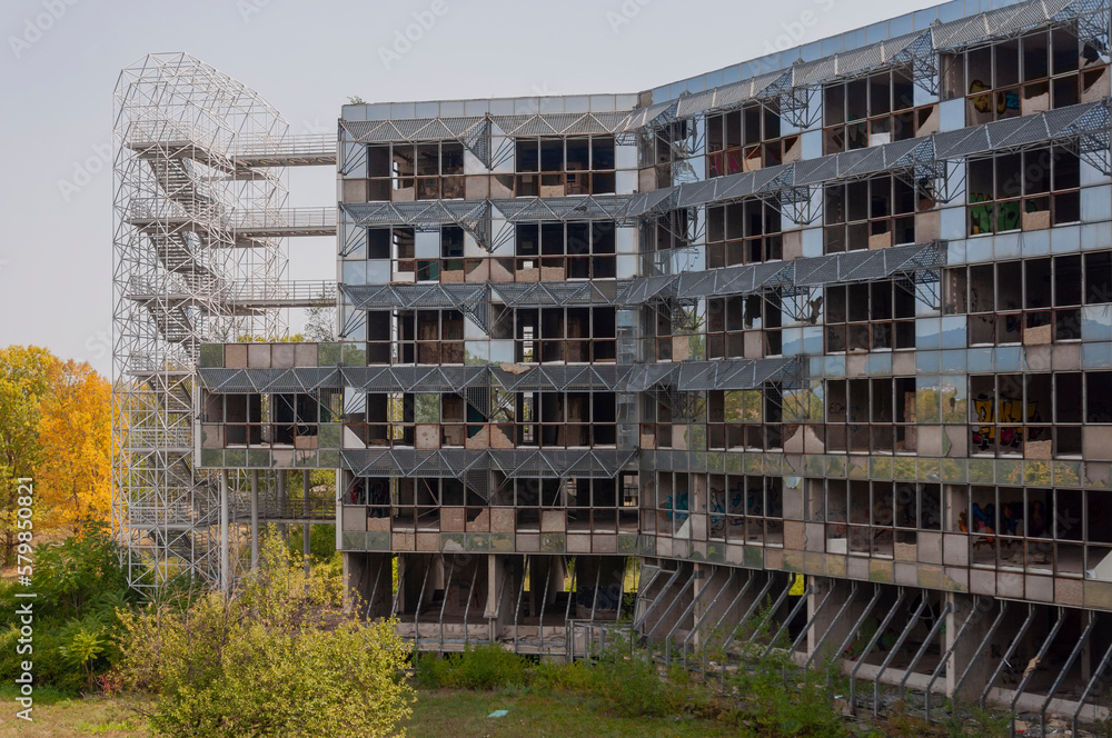 Old destroyed unfinished hospital in the Croatian capital Zagreb in Europe