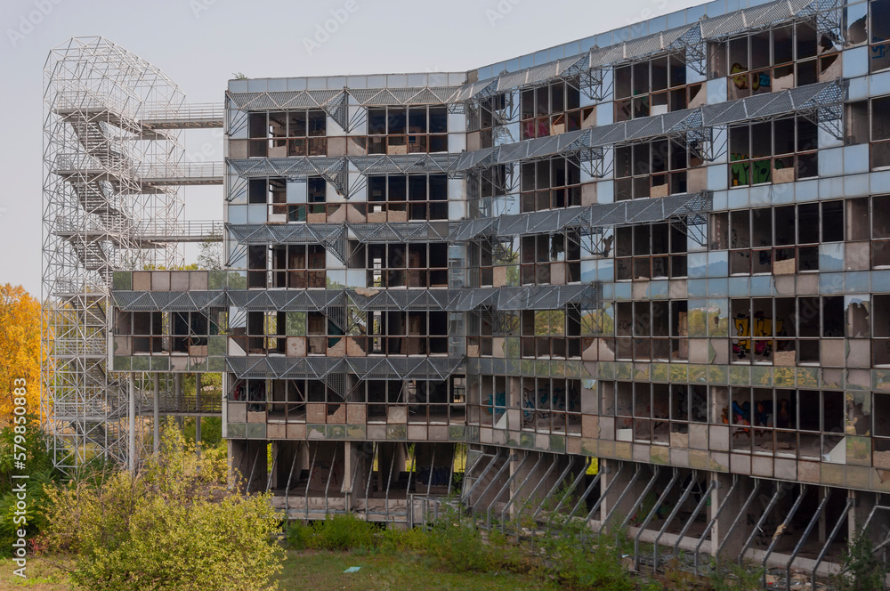 Old destroyed unfinished hospital in the Croatian capital Zagreb in Europe