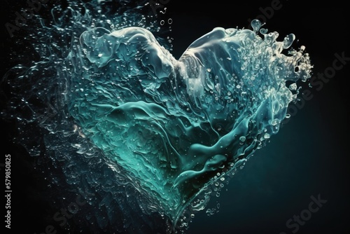 Underwater Heart. Liquid Love. Water splashing bubbles. Abstract ocean Valentine's Day.