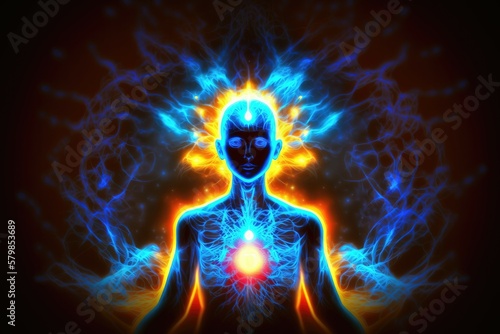 The source of consciousness, energy of the universe, life force, prana, aura, healing of mind. Generative AI photo