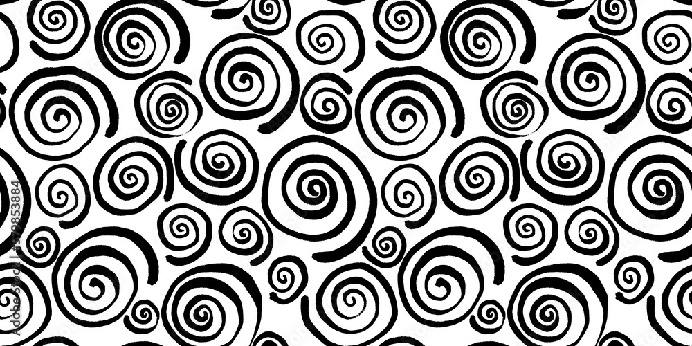 Seamless pinwheel squiggly spiral pattern made of wonky hand drawn black ink lines on transparent background. Simple abstract blender motif texture in a trendy bold whimsical doodle line art style. Seamless pinwheel squiggly spiral pattern made of wonky hand drawn black ink lines on transparent background. Simple abstract blender motif texture in a trendy bold whimsical doodle line art style.