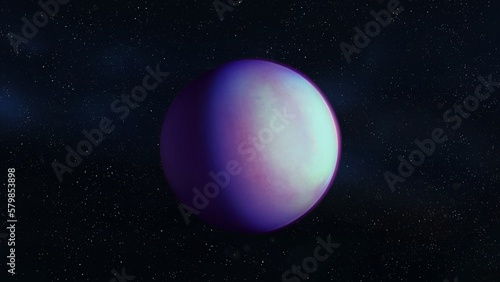 Amazing exoplanet, science fiction. Earth-like planet in our galaxy. Distant purple planet in starry space.