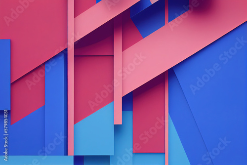 Ravishing isometric architectural design, labyrinth of red and blue geometric blocks in seamless intricate pattern like maze. Geometry and abstract art in modern dynamic background by Generative AI.