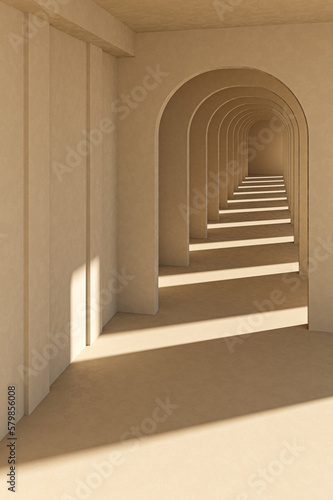 Passage with arched portals in perspective.