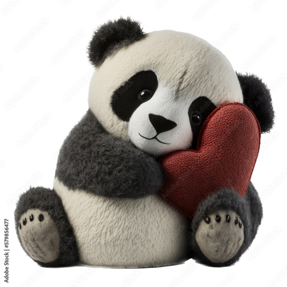 isolated panda bear stuffed toy with a red heart, spring illustration, PNG, Transparent Background, vertical, horizontal, cute stuffed animal, kids toy, generative ai isolated panda bear stuffed toy with a red heart, spring illustration, PNG, Transparent Background, vertical, horizontal, cute stuffed animal, kids toy, generative ai