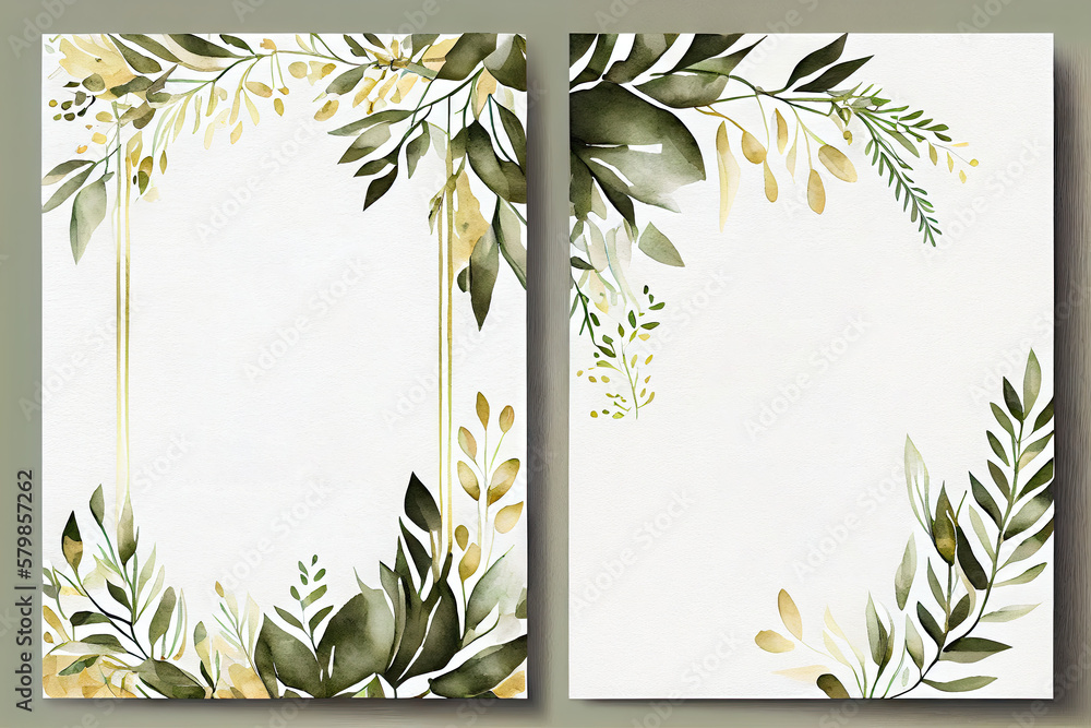 Elegant wedding card with beautiful floral and leaves template created with AI