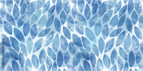 Watercolor leaves seamless vector pattern. Summer leaves background, blue texture jungle print