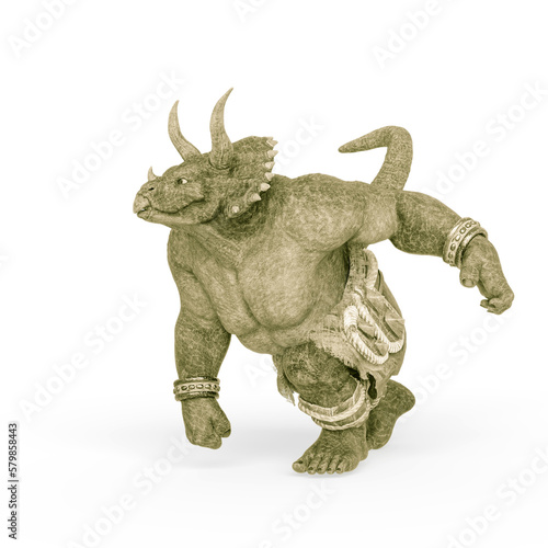 triceratops warrior is walking and also angry