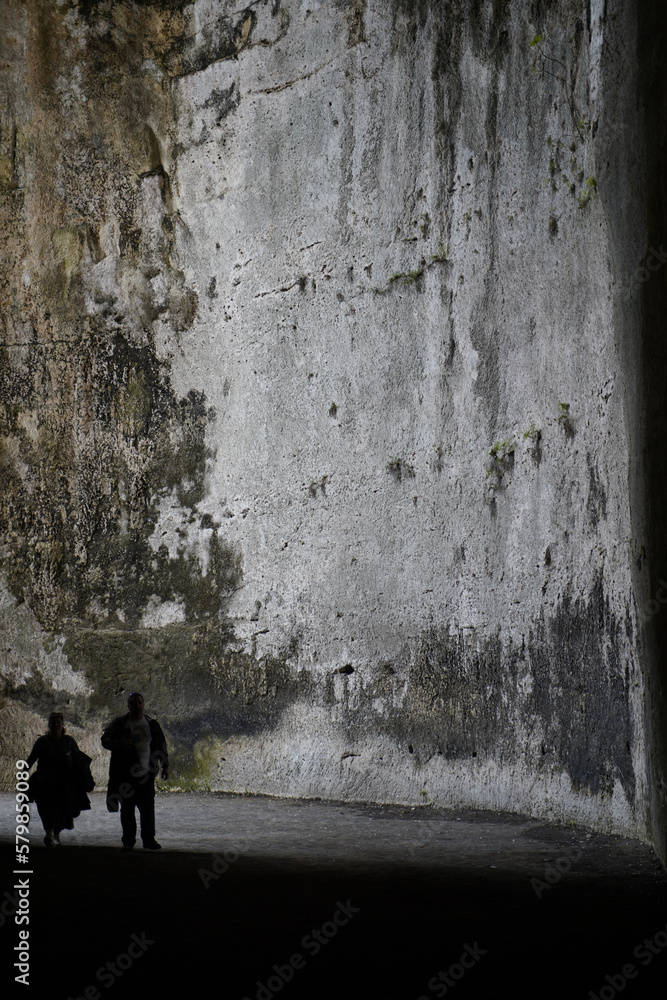 Artificial limestone cave in the city of Syracuse on the island of Sicily in Italy