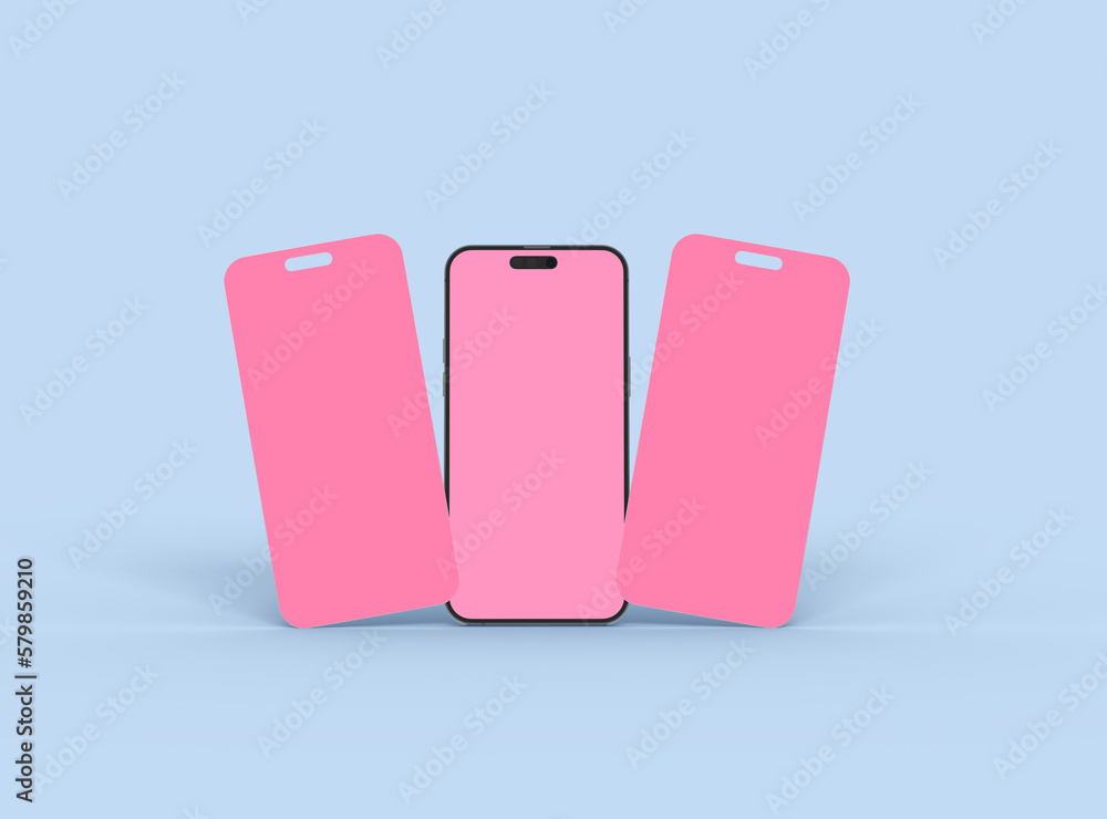 Phone 14 pro mockup and some separated screens floating. ui ux app concept. 3d render