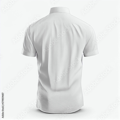 White button-up shirt back view, mockup white clothes, white background, Generative AI