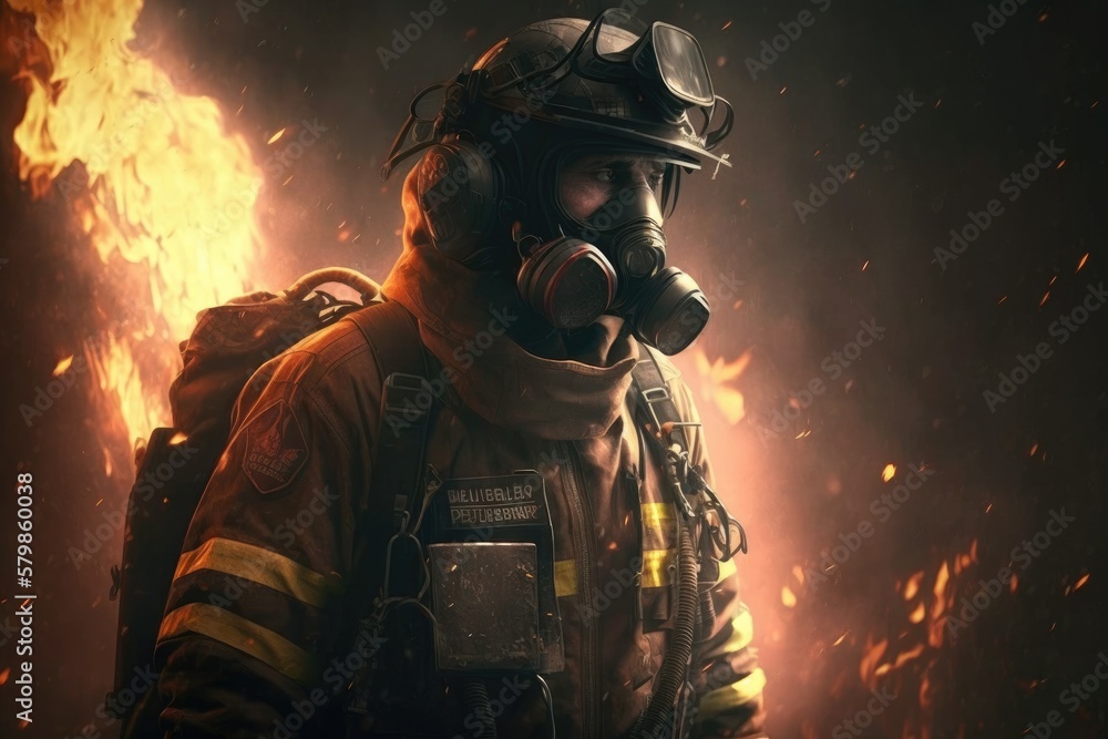 Firefighter searching for possible survives. Generative AI Firefighter searching for possible survives. Generative AI