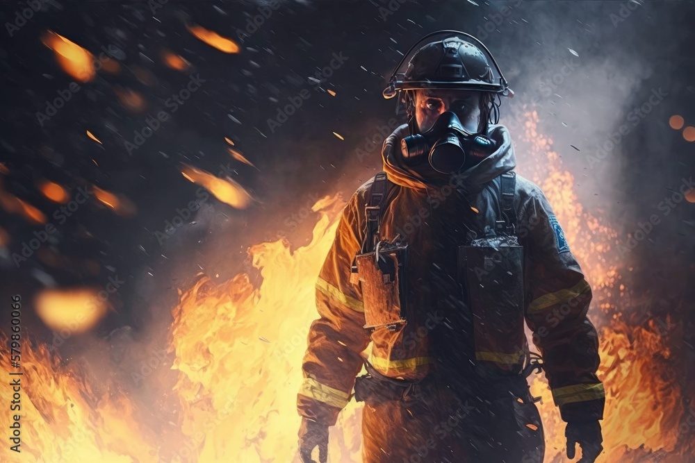 Firefighter searching for possible survives. Generative AI Firefighter searching for possible survives. Generative AI