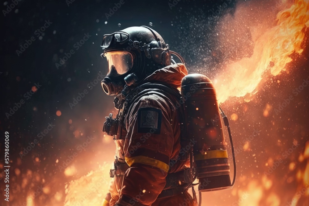 Firefighter searching for possible survives. Generative AI Firefighter searching for possible survives. Generative AI