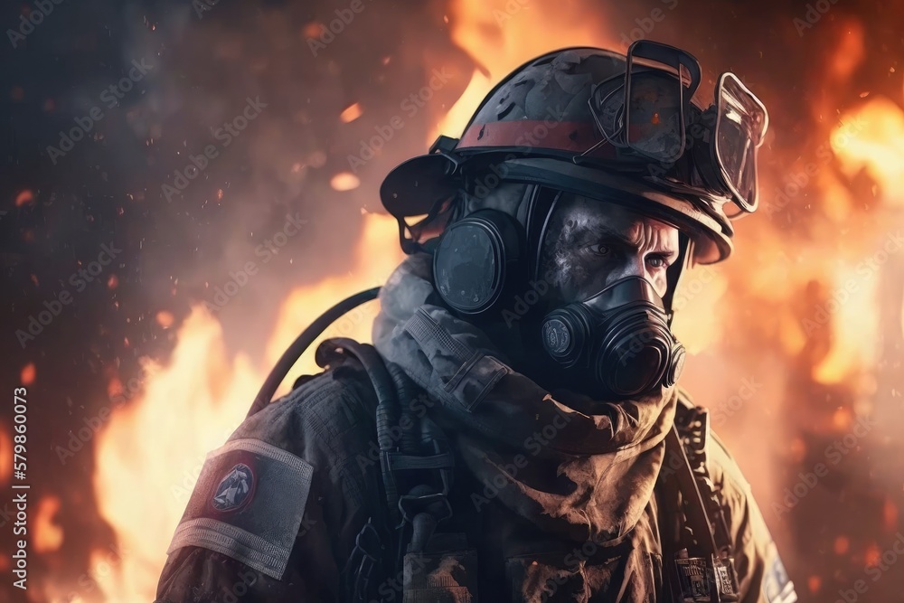 Firefighter searching for possible survives. Generative AI Firefighter searching for possible survives. Generative AI