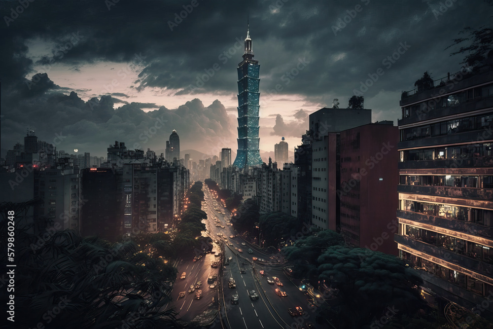 Naklejka premium Taipei Skyline: A Breathtaking View of Taiwan's Vibrant Capital