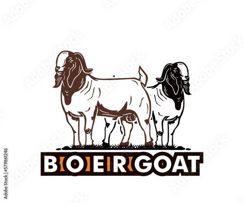 BOER GOAT LOGO, silhouette of strong and pewer ram standing vector illustrations