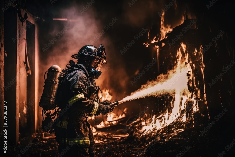 Firefighter searching for possible survives. Generative AI Firefighter searching for possible survives. Generative AI