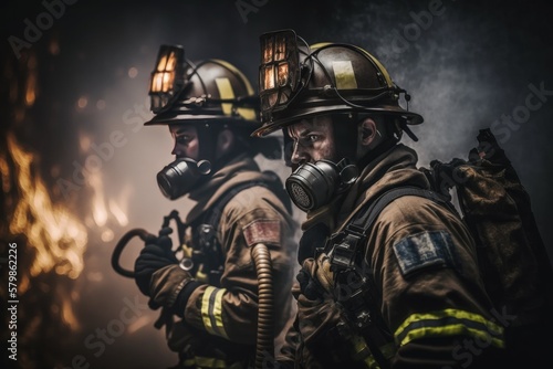 Firefighter searching for possible survives. Generative AI