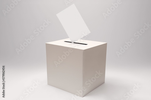 Ballot box and flying papers casting vote on light background. AI generated, human enhanced