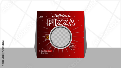 Fast food business marketing social media post for restaurant. Web banner template design with abstract background. Fresh pizza, burger & pasta online sale promotion flyer or poster for social media