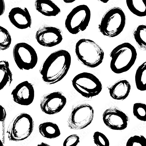 seamless ink brush pattern with circles.  (ID: 579862894)