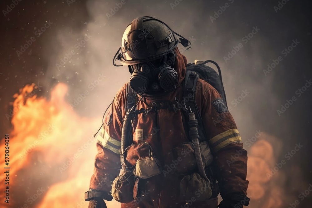 Firefighter searching for possible survives. Generative AI
