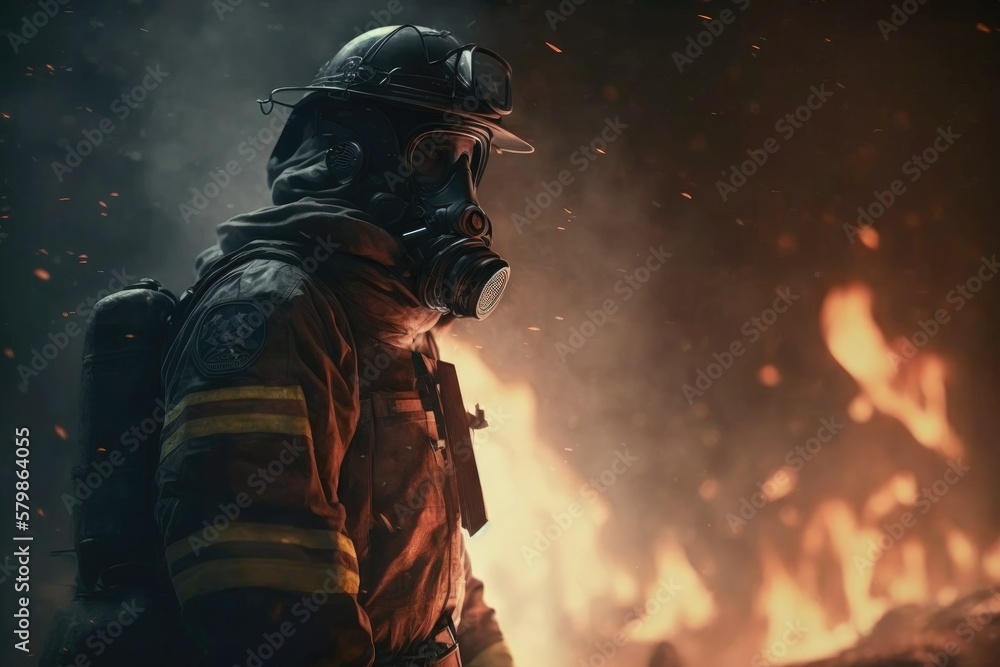 Fototapeta premium Firefighter searching for possible survives. Generative AI