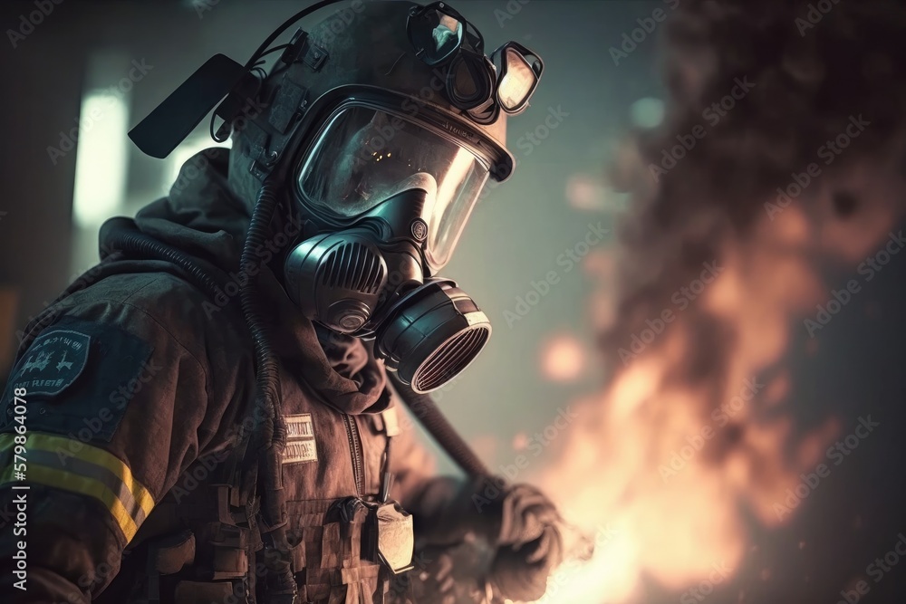 Firefighter searching for possible survives. Generative AI Firefighter searching for possible survives. Generative AI