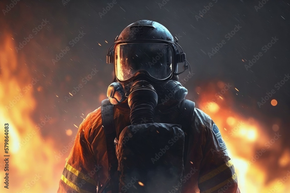 Firefighter searching for possible survives. Generative AI Firefighter searching for possible survives. Generative AI