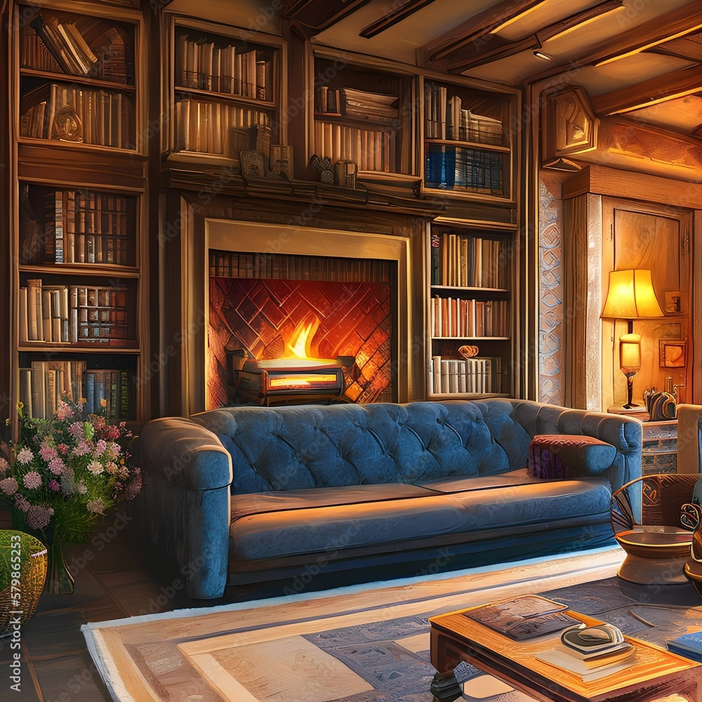 A cozy home with a fireplace and plenty of homey touches 1_SwinIRGenerative AI A cozy home with a fireplace and plenty of homey touches 1_SwinIRGenerative AI