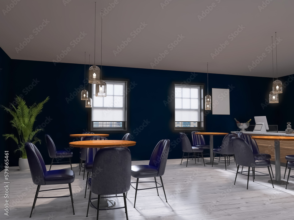 Fototapeta premium Cafe interior 3d render, 3d illustration