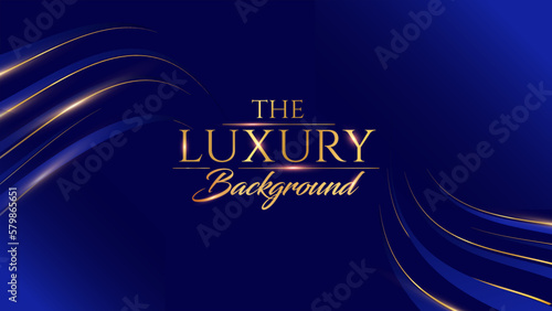 Blue Golden Side Corner Wave Flow Award Background. Trophy on Luxury Background. Modern Abstract Design Template. LED Visual Motion Graphics. Wedding Invitation Poster. Certificate Design.